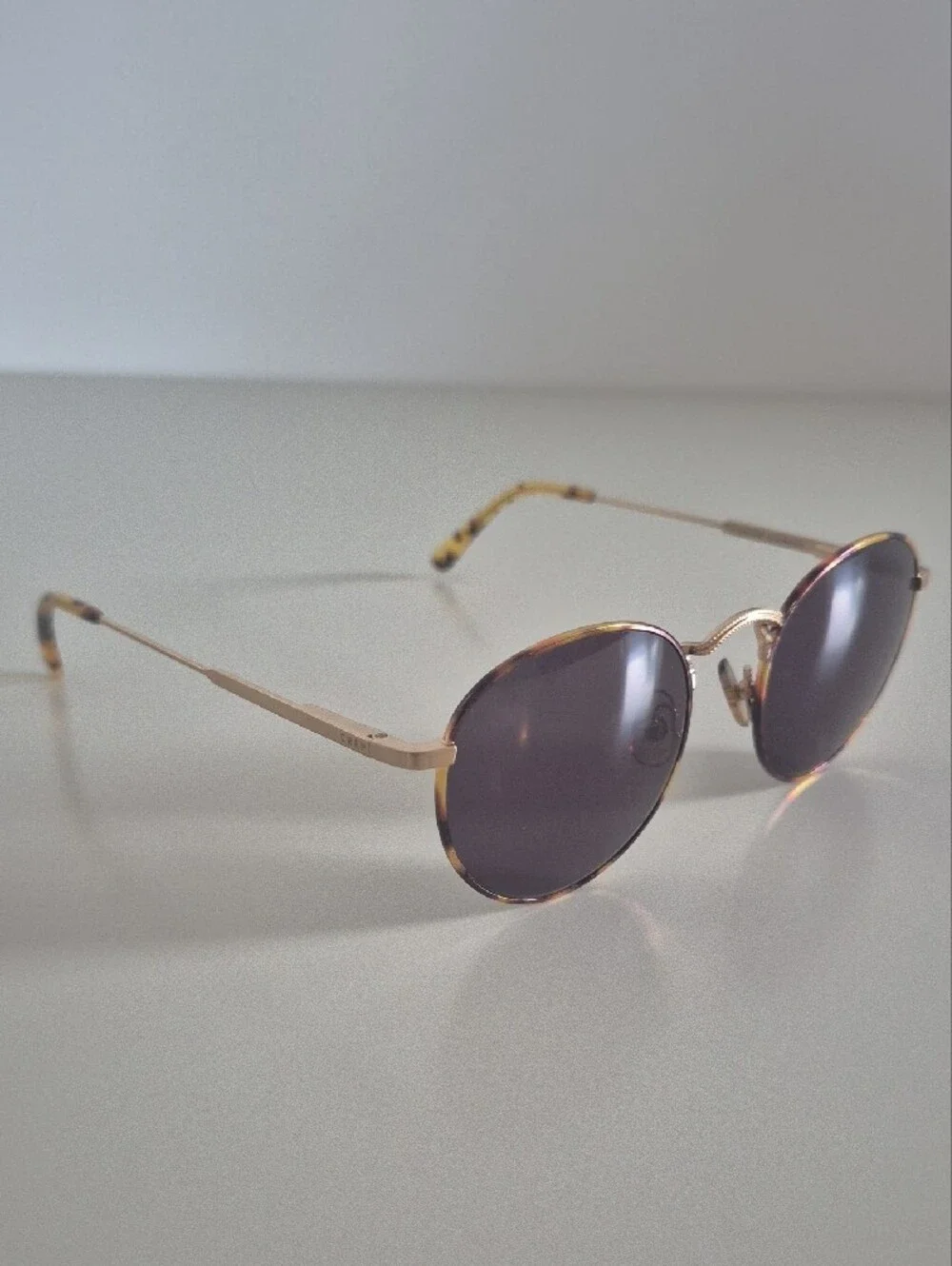 New Crap Eyewear - Round Light Tortoiseshell Frame Sunglasses with Gold Accents
